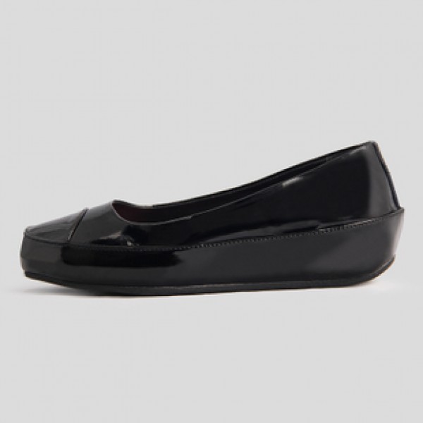 Fitflop Due All Black Patent Leather Ballet Pumps For Women